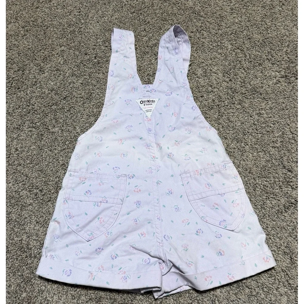Vintage OshKosh B'Gosh Girls Floral Shortalls Romper Purple 4T USA Made